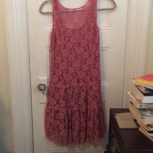 Pink lace over lay dress and matching slip